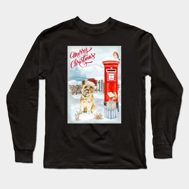 Cute Cairn Terrier Merry Christmas Santa Dog Long Sleeve T-Shirt by Puppy Eyes